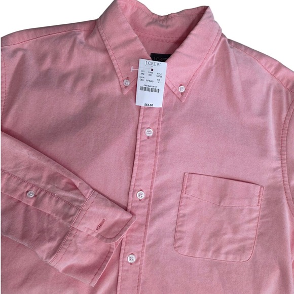 J Crew Men sz M Flex Oxford Button Down Shirt.  Coral Pink Cotton Long Sleeve - Picture 3 of 8